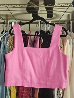 Elie Tahari Pink Square-Neck Crop Top